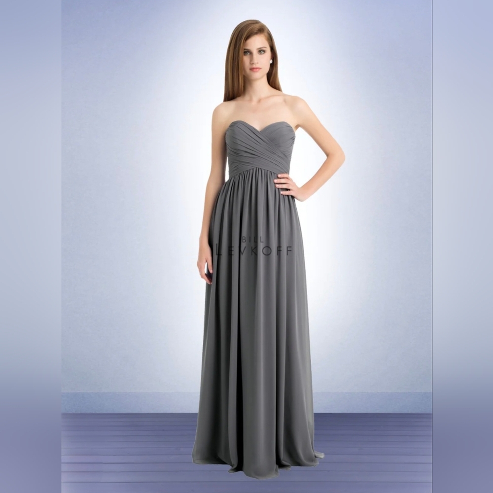 Bill Levkoff sweetheart strapless long gown gray Silver Grad Dress Formal
